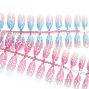 24Pcs/set Flame Fake Nails Blue Fire False Nails Press on N