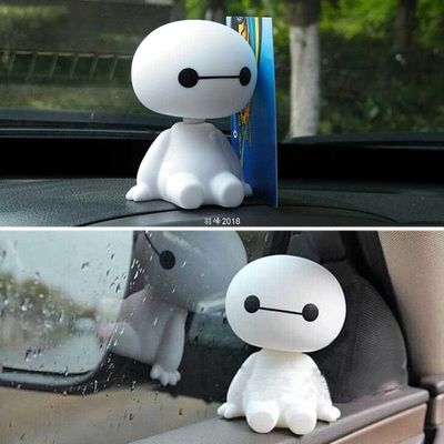 Cartoon Plastic Baymax Robot Shaking Head Figure Car Ornamen