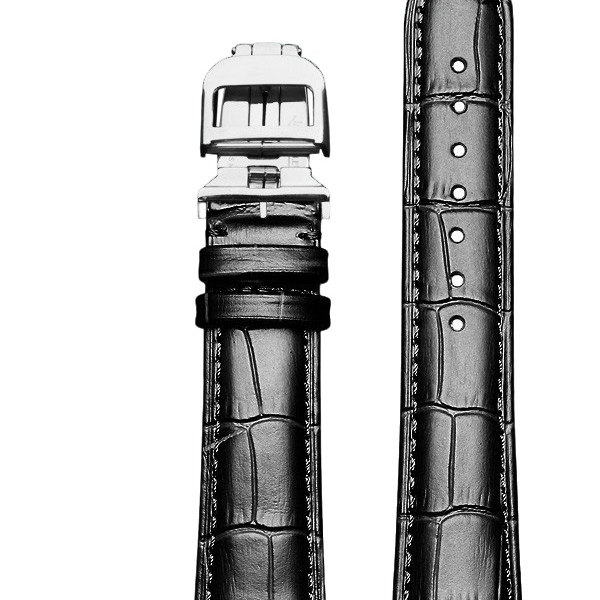 弧形接口真皮手表带男款适配积家月相大师鳄鱼纹牛皮表带女款黑色