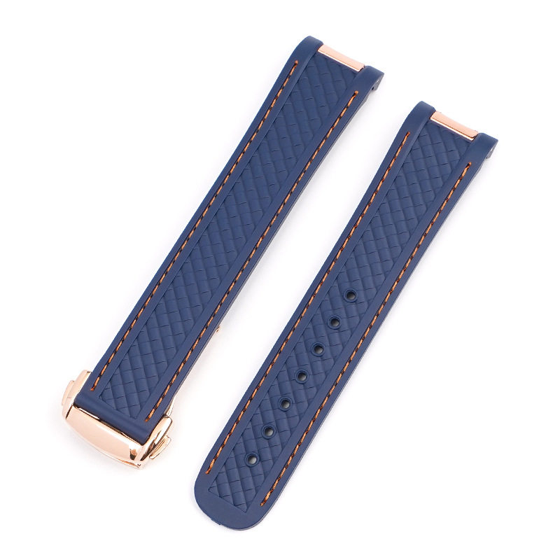 硅橡胶手表带 适配欧米茄海马男150 300蓝色弧口钢头粒橡胶带20mm