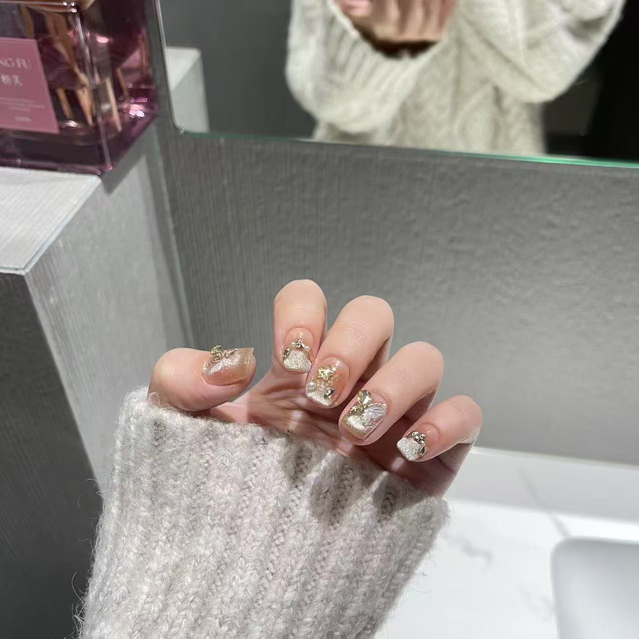 棠梨煎雪-指甲陛下纯手工穿戴甲带钻爆闪定制高级感可拆卸美甲