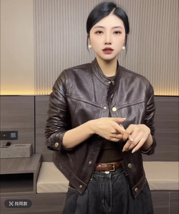 海宁真皮皮衣外套女2024新款 小个子高级感机车春秋进口羊 爆款 短款