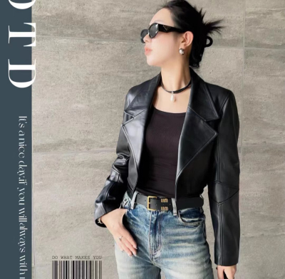 欧货黑色短款小皮衣外套女2024秋季新款复古机车风真皮夹克穿搭潮
