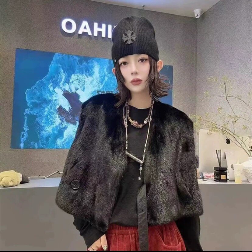 毛毛语海宁2026新款进口天鹅绒貂皮大衣女短款水貂毛皮草马甲外套