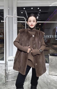 清仓特价 潮 进口整貂水貂皮草马甲年轻皮草外套女2023新款 秋冬新款