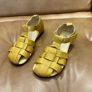 包头凉鞋 女夏真皮百搭魔术贴软底不累脚森女镂空编织复古罗马凉鞋