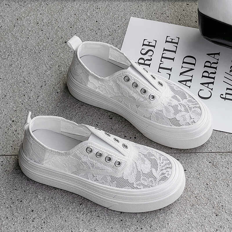 小白鞋女夏季薄款透气网面百搭厚底蕾丝懒人一脚蹬休闲板鞋乐福鞋,女鞋,帆布鞋,淘宝优惠券,粉丝福利购,淘宝优惠卷