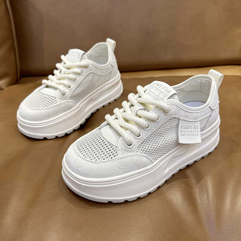 休闲镂空透气蕾丝网纱小白鞋松糕