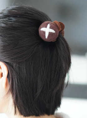 WOOU萌玩原创手工可爱羊毛毡香菇mini小号抓夹鲨鱼少女儿童夹发夹