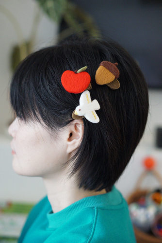 原创手作苹果可爱毛毡羊毛毡秋冬女童少女森系发夹边夹发饰刘海夹