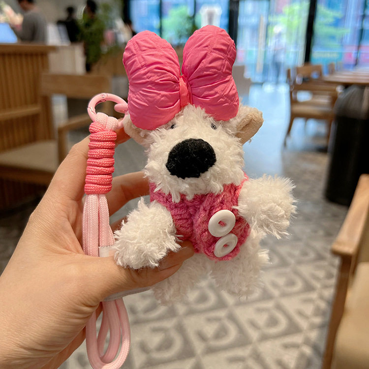 可爱挂饰西高地蝴蝶结毛绒挂件钥匙扣潦草小狗公仔玩偶车载挂件女