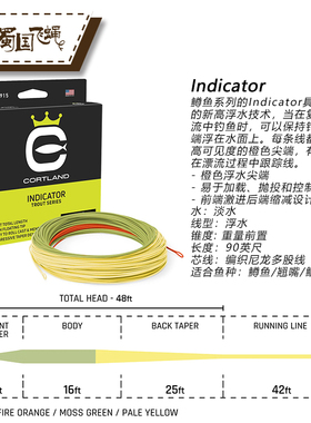 现货美国 Cortland Indicator 三色浮水飞钓主线滚抛远投蜀国飞蝇