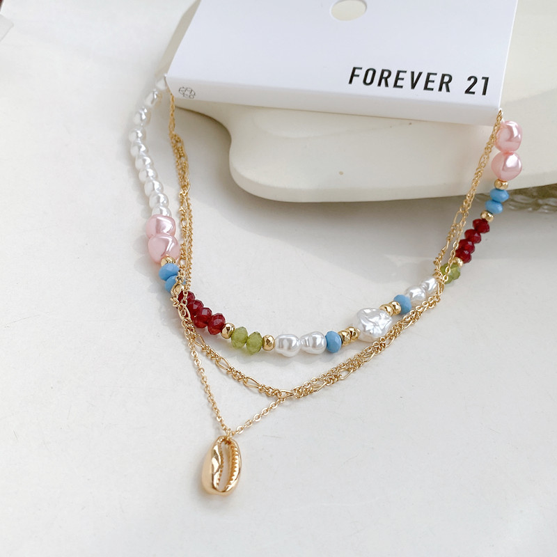 欧美外贸饰品时尚个性简约百搭小众设计感珍珠双层叠戴项链锁骨链