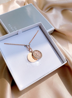 闪钻镂空粉金锁骨项链礼盒装