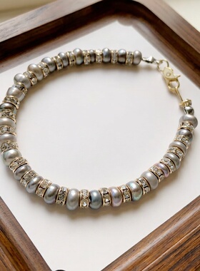 欧美小众淡水珍珠闪钻手链