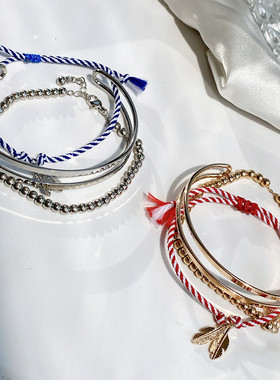 青岛非凡欧美外贸饰品 个性轻奢金色小众高级感少量精致手镯套装