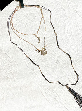 欧美外贸时尚个性简约百搭小众设计感流苏双层叠戴秋冬毛衣链项链