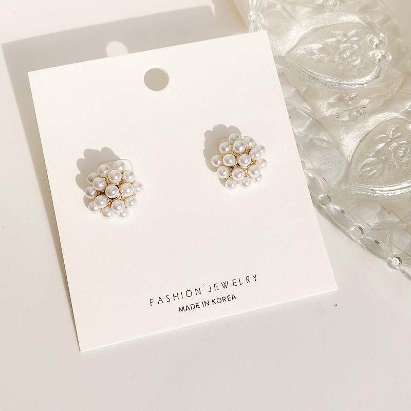 通勤设计感甜美女简约绣球花珍珠气质新款温柔925银针复古耳钉