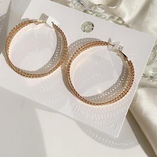 新款极简镂空气质欧美风夸张新潮金色时髦圆形女百搭日韩霸气耳环
