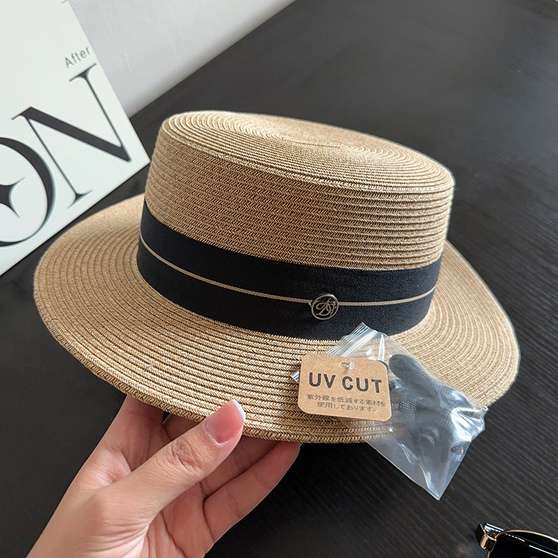 2025新标遮阳帽子女春夏防晒太阳帽海边度假沙滩草编礼帽平顶草帽