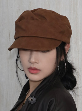 褶皱骑士帽 秋冬复古腔调鸭舌帽女显脸小高级氛围感麂皮绒马术帽