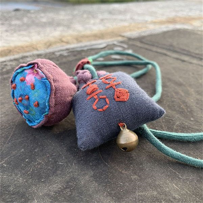 棉麻手工布艺民族风复古彩色文艺长款项链毛衣链花朵高级感挂件女