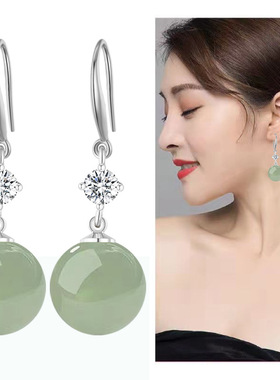 新中式纯银翡翠绿色和田玉耳坠气质耳环2025新款爆款高级感女长款