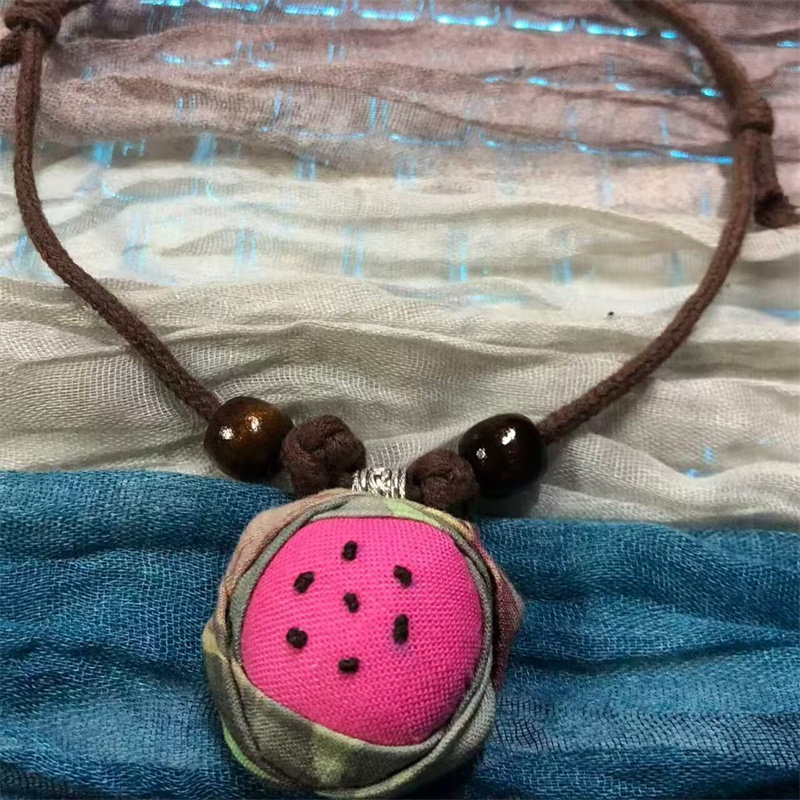 棉麻纯手工布艺民族风复古个性长款项链毛衣链花朵小众设计挂件女