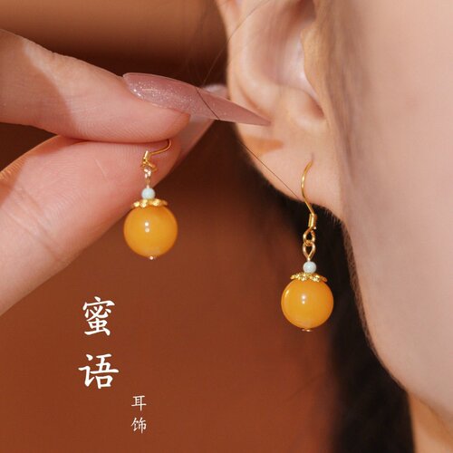 925纯银黄玉髓玛瑙汉服耳坠耳环
