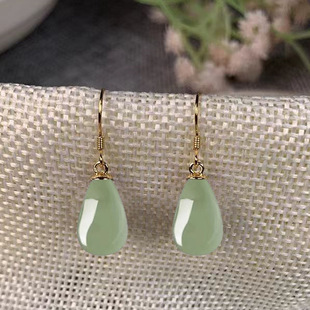 2026新款 新中式 925纯银翡翠和田玉石水滴耳坠古风轻奢耳环女爆款