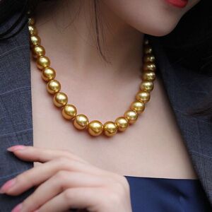 925纯银扣颈链礼盒装金色时尚复古大贝珠仿珍珠短款送妈妈女项链