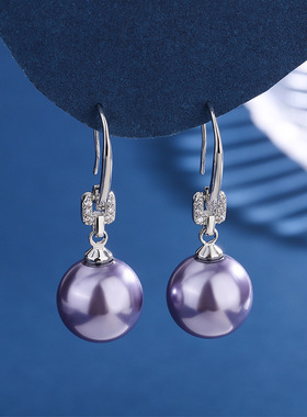 925纯银气质长款紫色珍珠吊坠耳环耳饰2026新款爆款高级感轻奢女