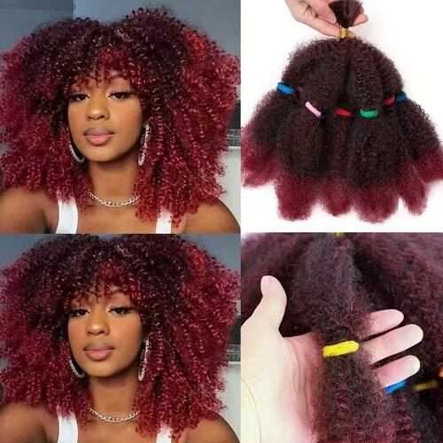 非洲脏辫蓬松毛毛虫假发辫water afro kinky bulk twist braid 14