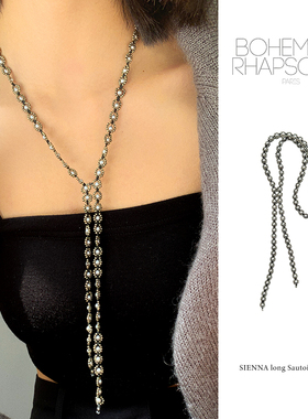 法国Bohemian Rhapsodie波西米亚风灰色珍珠项链天然半宝石长链