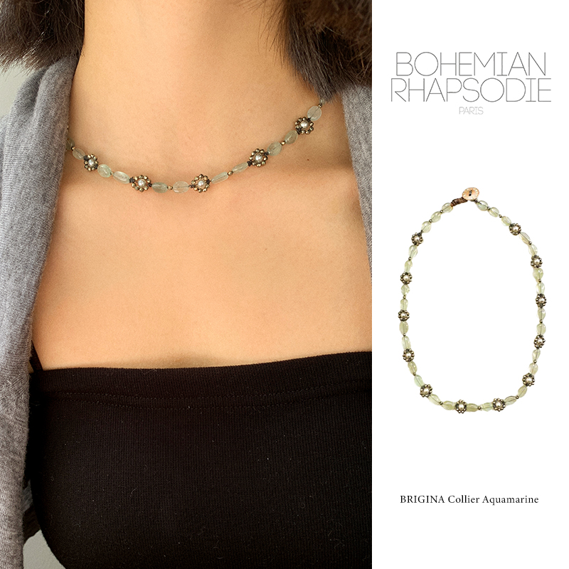 法国Bohemian Rhapsodie波西米亚风海蓝宝黄铁矿项链天然半宝石