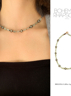 法国Bohemian Rhapsodie波西米亚风海蓝宝黄铁矿项链天然半宝石