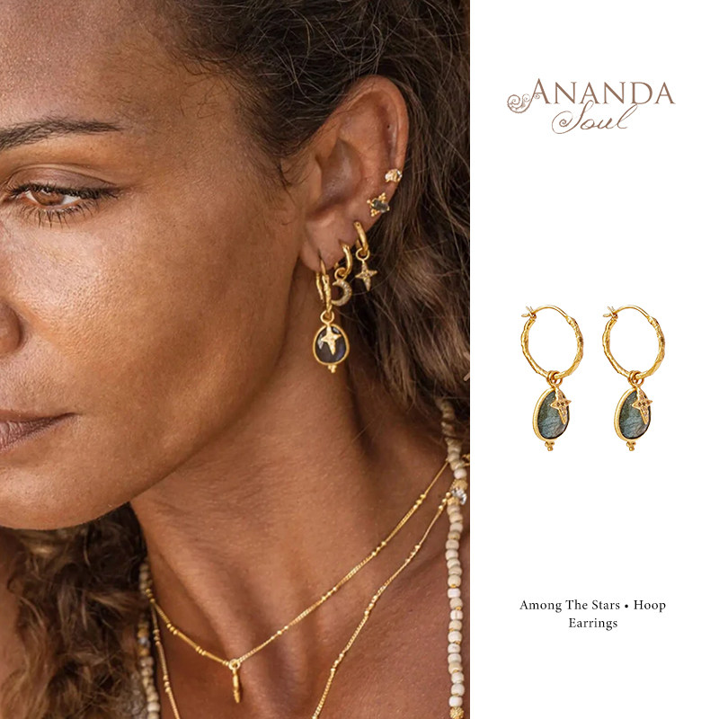 AnandaSoul拉长石镀金耳环