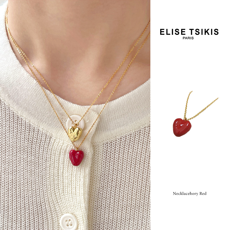EliseTsikis珐琅镀24k金爱心项链