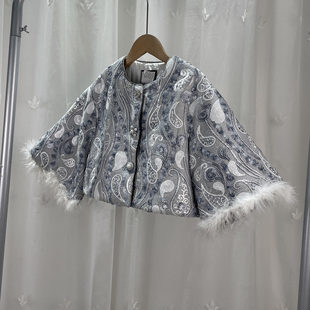 V 撤柜童装中大童女童提花亮片拼毛棉服儿童秋冬短款夹棉外套