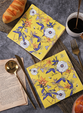 新款黄色系婚礼彩色餐巾纸 印花纸巾 婚庆布置装饰用品20张