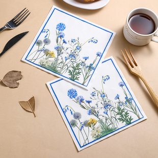 新款新中式彩色餐巾纸 蓝色印花纸巾 面巾纸 婚礼用纸 蝶骨巴特纸