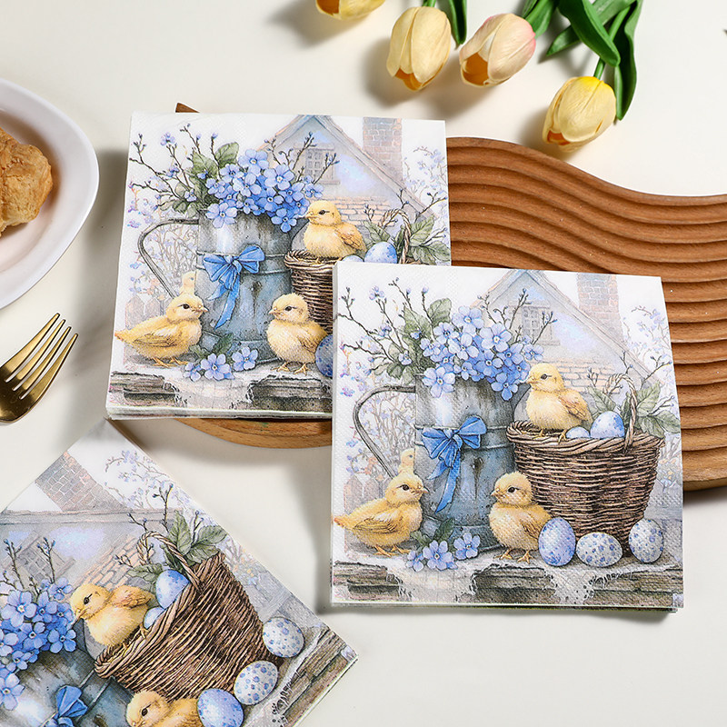 Happy Easter复活节兔子小鸡彩蛋彩色餐巾纸印花纸巾环保派对用纸