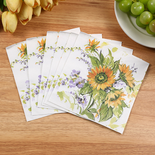 新款太阳花 花草彩色餐巾纸 印花纸巾 西餐厅酒店咖啡厅纯木浆纸