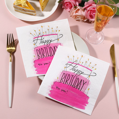 新款生日印花餐巾纸 皇冠彩色蛋糕派对纸巾 一次性烘焙纸巾