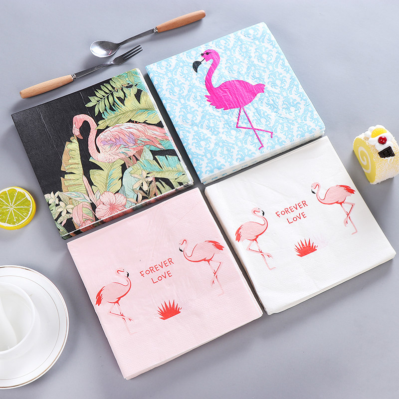 ins火烈鸟彩色纸巾印花婚庆