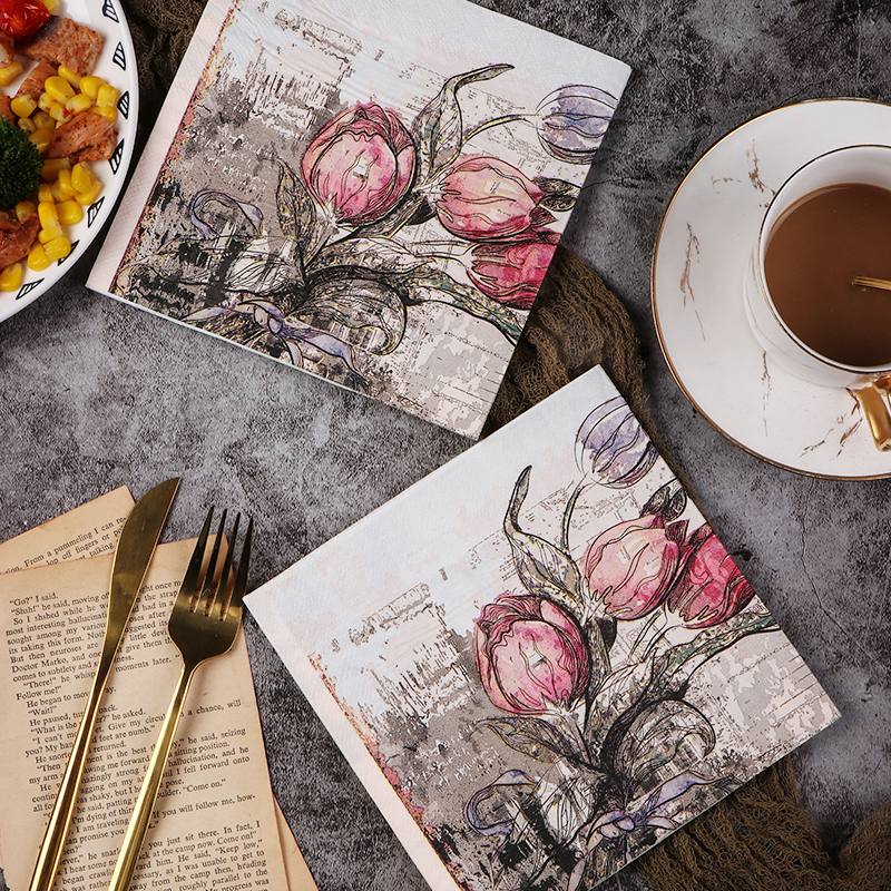 复古欧式印花餐巾纸 彩色纸巾 纯木浆纸 西餐厅酒店用纸20张
