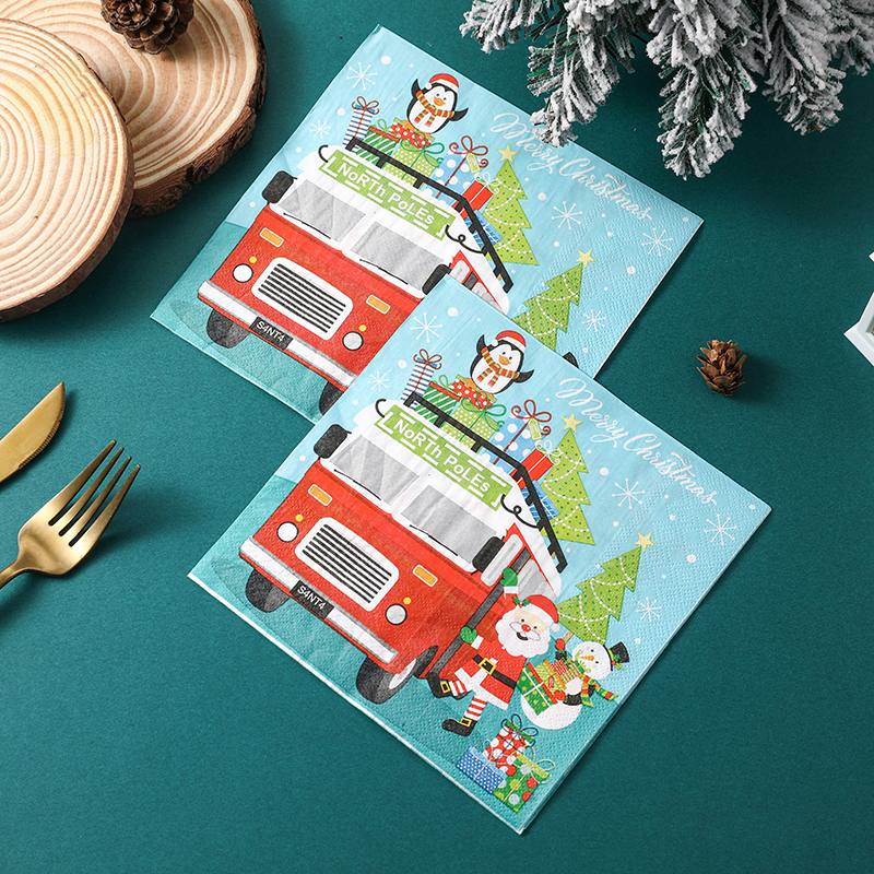新款彩色印刷圣诞老人印花纸巾餐巾纸圣诞派对餐桌装饰用纸20张