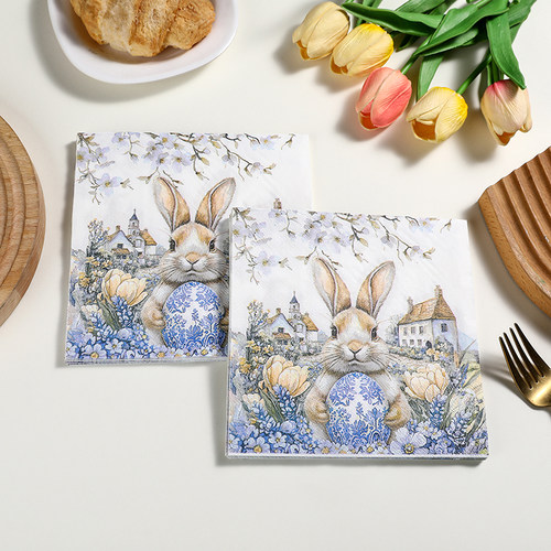 Happy Easter复活节兔子彩蛋 彩色餐巾纸 印花纸巾 环保派对用纸