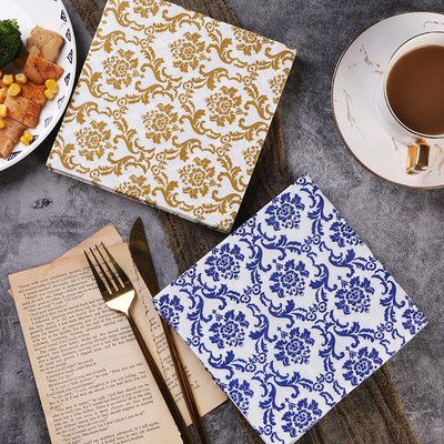 简约彩色印花餐巾纸 纸巾面巾纸 蓝色印青花瓷纯木浆纸酒店纸口布