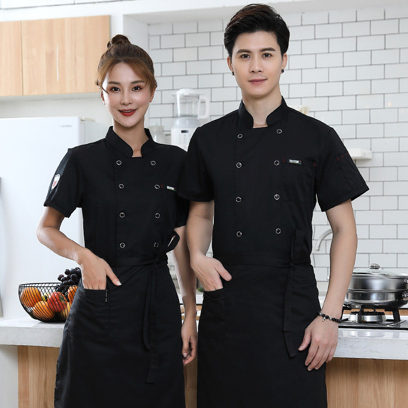 厨师工作服男短袖薄款透气酒店餐饮烘焙饭店食堂后厨房长袖厨师服